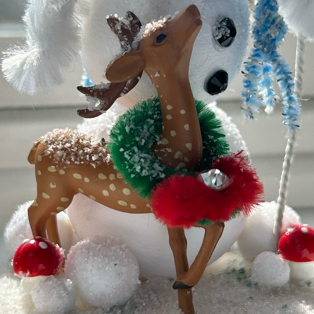 Festive vintage repurposed Snowman and Reindeer Holiday Decor - Picture 3 of 5